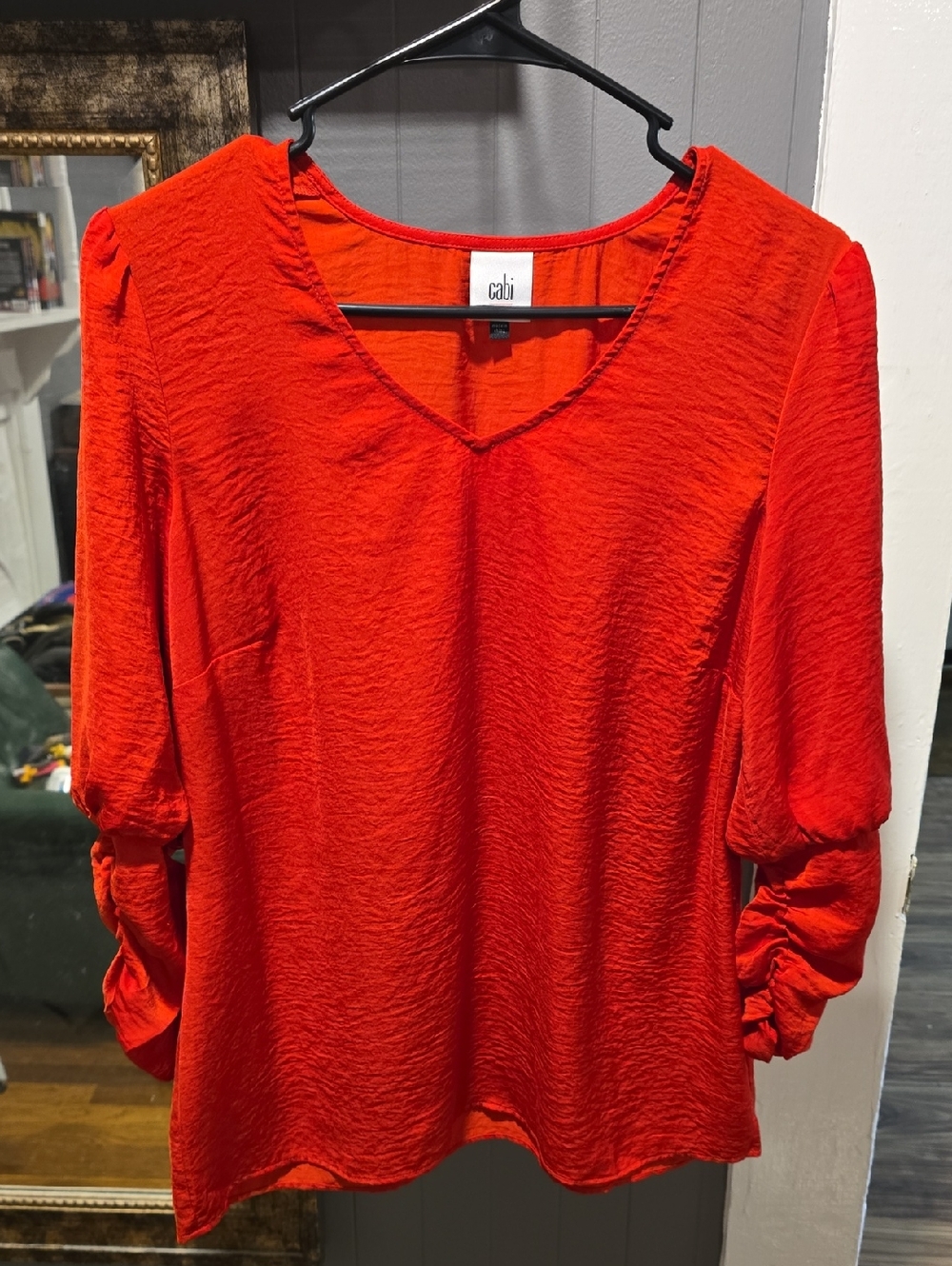 CAbi Bright Red V-Neck Textured Blouse
